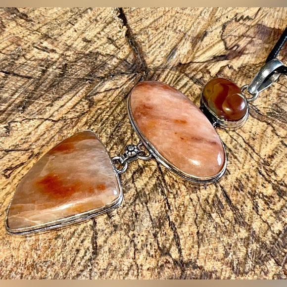 Large Rustic Orange Aventurine & Noreena Jasper Pendant 3 7/8” - Picture 11 of 16